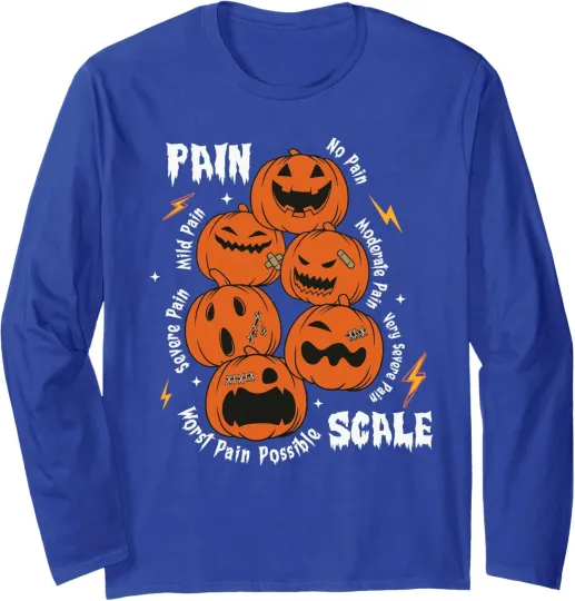 Discover Pain Scale Spooky Pumpkin Fall Halloween Nurse Long Sleeve T-Shirt