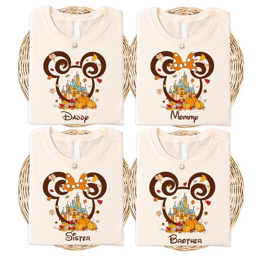 Discover Disney Thanksgiving Family Shirt, Custom Mickey Daddy Thanksgiving Shirt, Minnie Sister Girls Thanful Trip, Disneyland Pumpkin Party Tee