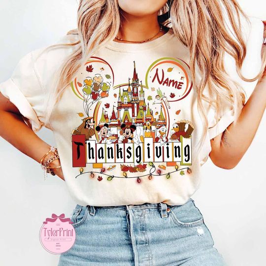 Personalized Vintage Disney Thanksgiving Shirt, Mickey And Friends Thanksgiving T-shirt, Pumpkin Spice Season, WDW Disneyland Family Trip