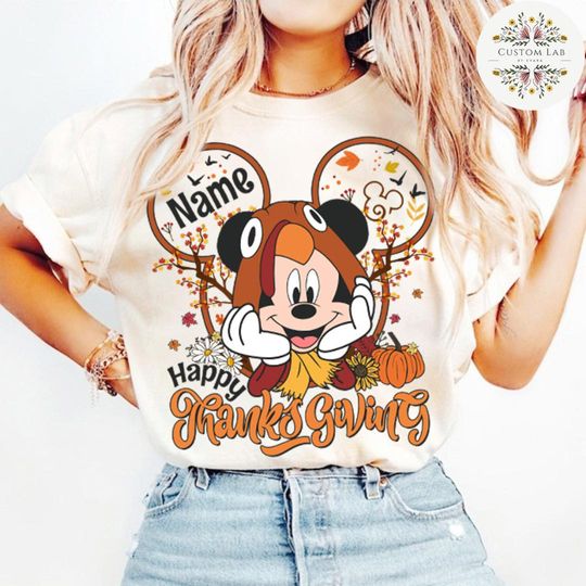 Personalized All Characters Turkey Disney Thanksgiving Shirt, Mickey & Friends Fall Vibes Autumn Leaves Pumpkin Spice Thankful Halloween Tee