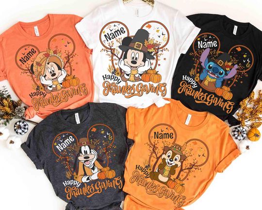 Discover Personalized All Characters Turkey Disney Thanksgiving Shirt, Mickey and Friends Fall Vibes Shirt, Disneyland Pumpkin Spice Season Shirt