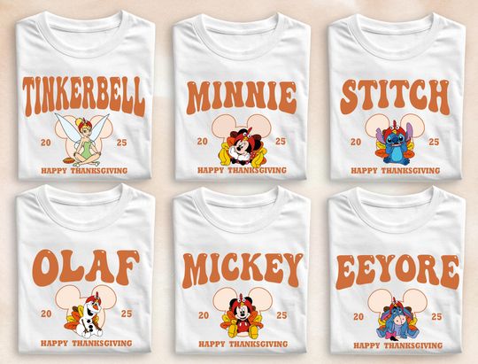 Discover Happy Thanksgiving Disney Characters Shirt, Happy Thanksgiving 2025 Sweater, Disney Thanksgiving Day Tee, Disney Fall Vibes