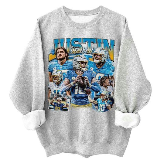 Justin Herbert Shirt, Football American Graphic Vintage, 90s Bootleg Inspired Gift Fan Unisex Sweatshirt