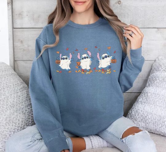 Discover Stitch Halloween Sweatshirt, Disney Ghost Stitch Halloween Sweatshirt, Spooky Season, Stitch Fall Sweatshirt