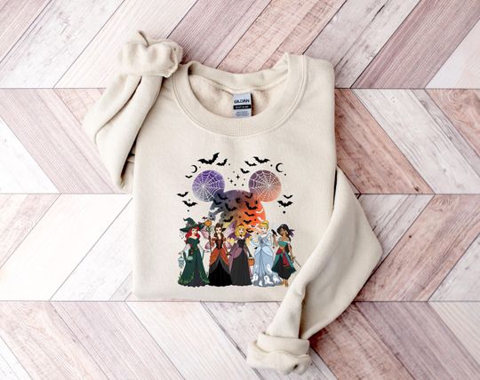 Discover Princess Witches Halloween Sweatshirt, Spooky Disney Sweatshirt, Halloween Castle Princess Sweatshirt, Disneyland Princess Sweatshirt