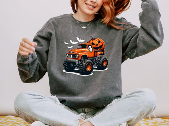 Discover Halloween Ghost Sweatshirt, Halloween Truck Sweatshirt, Spooky Season, Halloween Gift, Halloween Pumpkin Sweatshirt