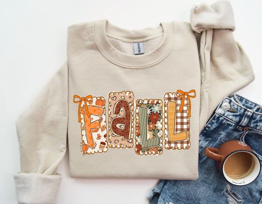 Discover Fall Coquette Bow Sweatshirt, Checkered Fall Sweatshirt, Autumn Sweatshirt, Fall Season Sweatshirt, Floral Sweatshirt