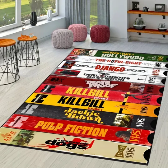 Discover VHS Themed Rug,Nostalgic Retro Style Rug,Movie Room Rug,Halloween Rug,Horror Rug