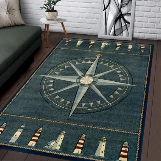 Discover Nautical Compass Rug,Sailor Anchor Rug,Ocean Sea Rug,Marine Decor