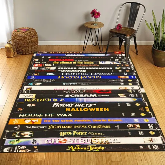 VHS Themed Rug,Nostalgic Retro Style Rug,Halloween Rug