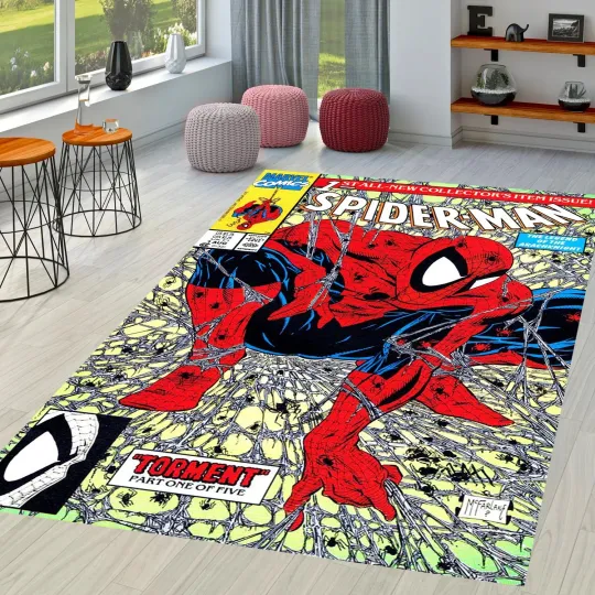 Discover Spiderman Rug, Cartoon Comic Cover Rug, Kids Boy Room Rug