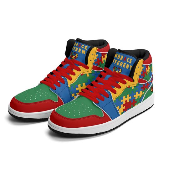 Discover Autism Awareness Shoes for Men and Women Autism Sneakers Colorful Puzzle Piece Basketball Sneakers Embrace Different Shoes Inclusive