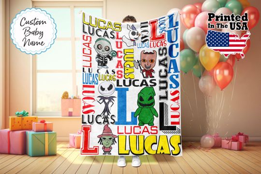 Personalized Cartoon Blanket, Christmas Blanket, Custom Name Blanket, Monogram Blanket, Christmas Gift, Baby Blanket, Birthday Gift