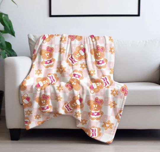 Discover Mickey and Minnie Christmas Gingerbread Velveteen Plush Blanket, Christmas Blanket for Disney fan, Gingerbread Blanket, Minnie Blanket