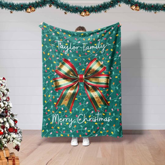 Family Christmas Blanket,Christmas Coquette Blanket,Family Name Gift,Kids Mom Christmas Gift,Christmas Decor,Bedding Decor,Holiday Matching