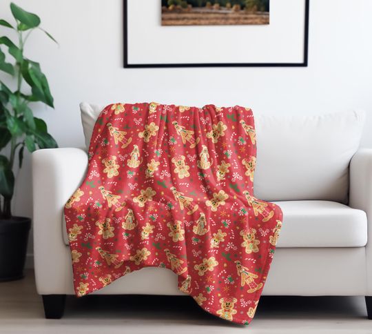 Discover Mickey and Minnie Christmas Gingerbread Velveteen Plush Blanket, Gift for Disney Fan, Holiday Throw Blanket Festive Holiday Home Decor