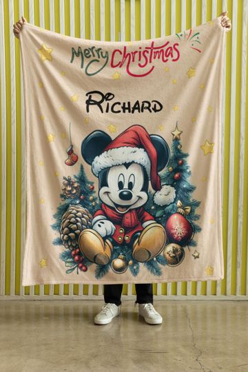 Personalized Disney Christmas Baby Blanket, Soft Mickey Mouse Infant Blanket, Xmas Gift for Babies, Baby Shower Present, Cozy Nursery Decor