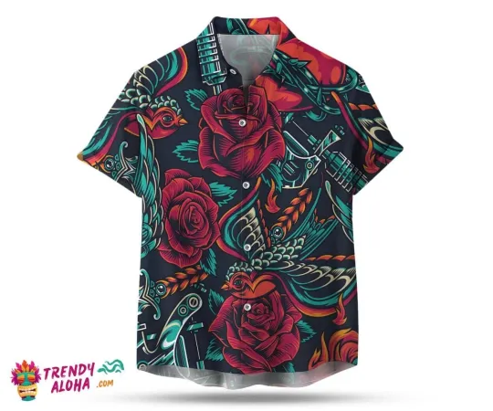 Discover Roses Bird Tattoo 3D Print Hawaiian Unisex Shirt for Halloween_hcr_30