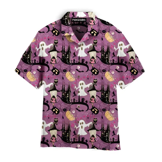 Discover Halloween Is Here Purple Pattern Aloha Trendy Hawaiian Shirts_apf_94