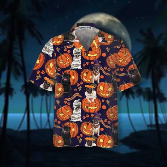 Discover Halloween Pug Dog With Pumpkin Hawaiian Shirt Unique Pug Shirt For Halloween Alo