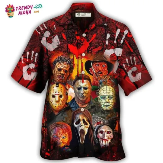 Discover Halloween Horror Movie Characters Blood Scary Hawaiian Shirt   Trendy Aloha_pic_