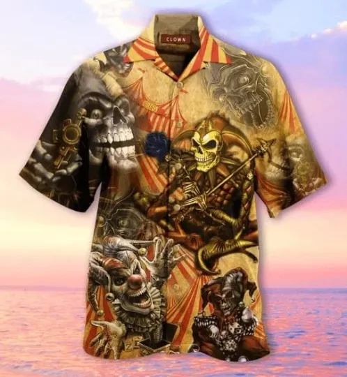 Blood A King In Heart Clown Skull Halloween Hawaiian Shirt