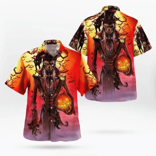 Scary Pumkin Hunter Black Cat Spooky Halloween Trendy Hawaiian Shirt