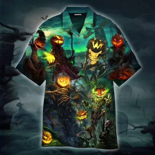 Discover Halloween Aloha Shirt Pumpkin King Theme Men’s Spooky Hawaiian Outfit