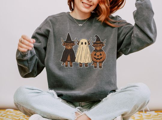 Halloween Cow Sweatshirt, Ghost Cows Sweatshirt, Spooky Season, Halloween Gift, Cow Sweatshirt