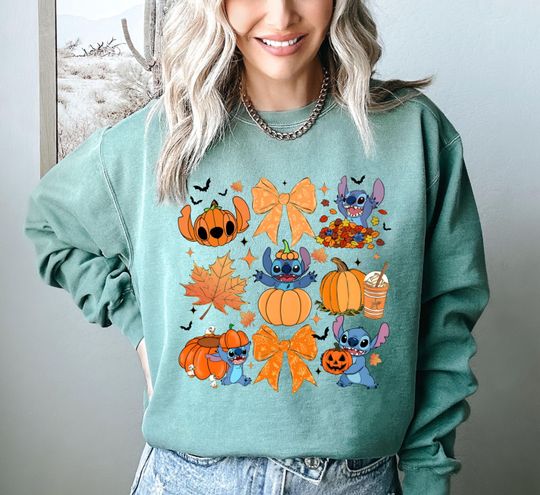 Stitch Thanksgiving Sweatshirt, Coquette Bow Thanksgiving Sweatshirt, Thanksgiving Gift, Autumn Sweater, Disney Fall Sweatshirt