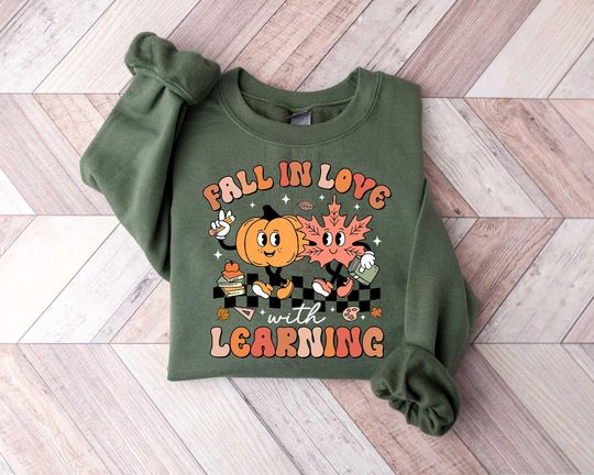 Fall In Love With Learning Shirt, Fall Shirt, Pumpkin Shirt, Autumn Leaves Shirt, School Fall Shirt, Thanksgiving Shirt, Fall Pumpkin Shirt