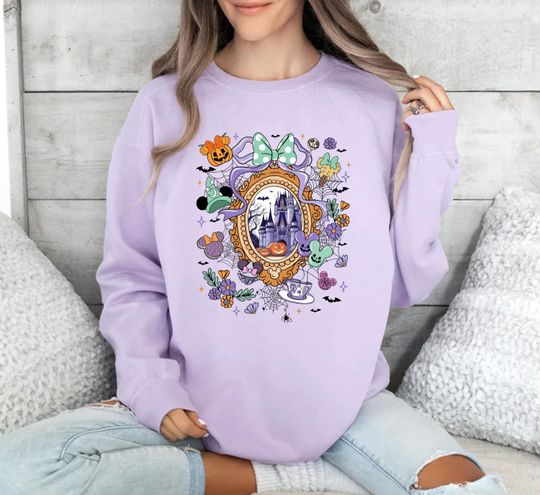 Discover Comfort Colors Magic Kingdom Halloween Sweatshirt, Disney Castle Halloween Sweatshirt, Halloween Gift, Coquette Bow Disney Castle Sweater