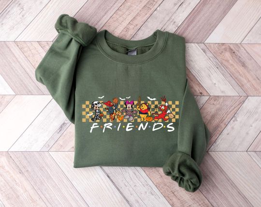 Discover Checkered Disney Halloween Sweatshirt, Disney Friends Sweatshirt, Halloween Group Sweatshirt, Disney Characters Sweatshirt, Halloween Gift