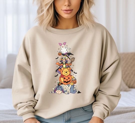 Discover Pooh Halloween Sweatshirt, Pooh Characters Sweatshirt, Piglet Pooh Sweatshirt, Pooh And Friends Sweatshirt, Halloween Party Sweatshirt