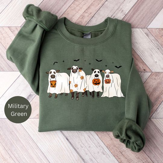 Discover Halloween Sweatshirt, Halloween Crewneck, Ghost Cows Sweatshirt, Halloween Cow Sweatshirt, Funny Halloween, Cow Lover Gift, Ghost Shirt