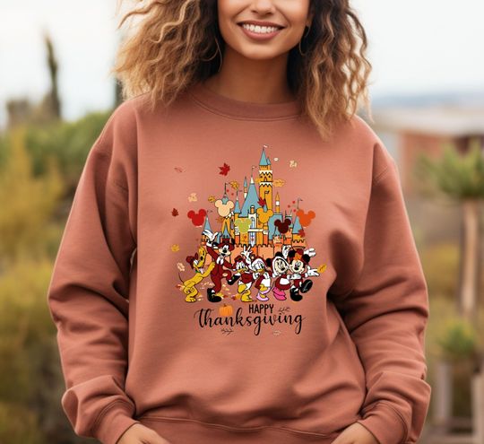 Discover Disney Thanksgiving Sweater, Mickey And Friends Happy Thanksgiving Sweatshirt, Thanksgiving Outfit, Disney Fall Sweatshirt