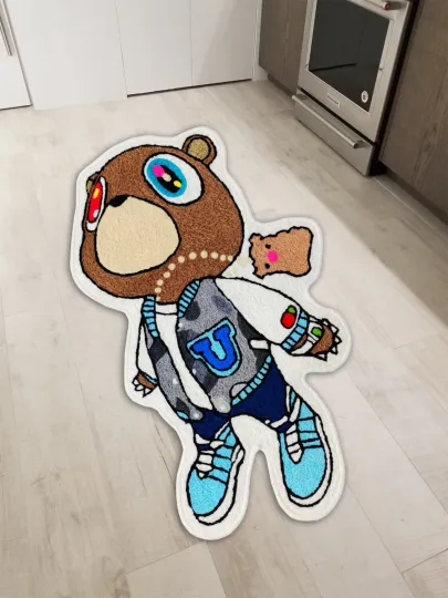 Kanye West Graduation Bear Floor Mat, Washable Shaped Runner Rug for Living Room