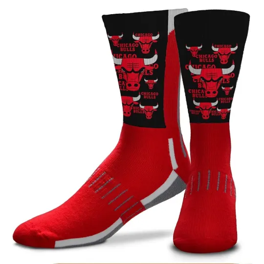 Discover CHICAGO BULLS MONTAGE ADULT LARGE CREW SOCKS AUTHENTIC NBA BASKETBALL TEAM NEW