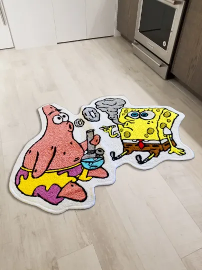 Discover SpongeBob Cartoon Floor Mat Washable Wool Rug for Bedroom and Living Room
