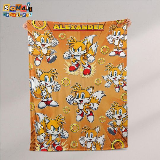 Discover Personalized Orange Tails Fox Fleece Blanket  Custom Name Disney Throw for Kid, Birthday Gift, Baby Shower, Gift for Boy and Girl