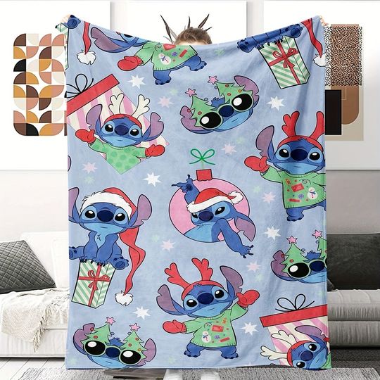 Disney Stitch Christmas Carnival Blanket: A Gathering of cute and fun Christmas Elements