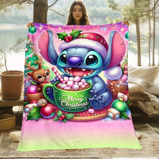 Discover Disney Stitch Heartwarming Christmas: Hot Cocoa and Christmas Fun Blanket