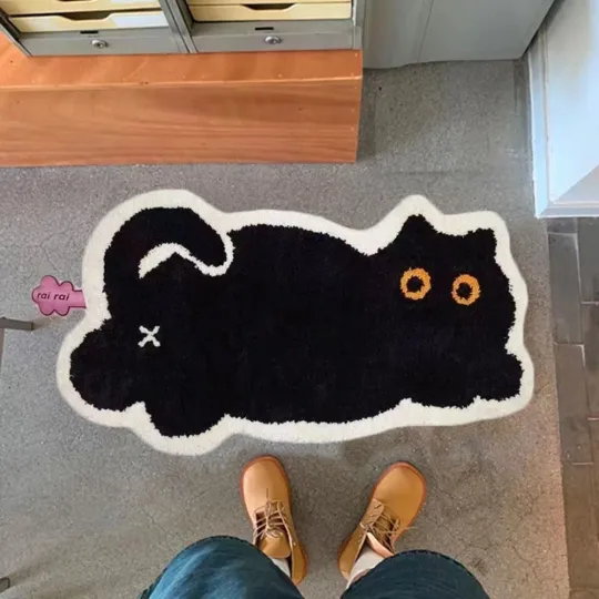 Discover Absorbent Cat Shaped Floor Mat Black Cat Floor Rugs Floor Carpet  Household