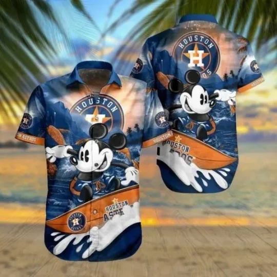 Discover Mickey Surfing Houston Baseball Hawaiian Shirt, Astros Gifts For Fans
