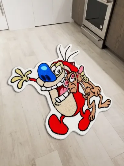 Discover Ren & Stimpy Shaped Floor Mat Runner Rug for Living Room Modern Wool Carpet