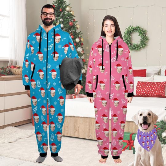 Discover Custom Face Christmas Pajamas: Personalized Hooded Flannel Onesie