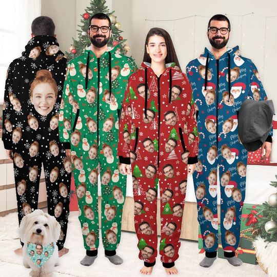 Discover Personalized Face Christmas Pajamas: Custom Flannel One-Piece Pajamas