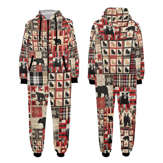 Flannel Bear Hooded Onesie: Rustic Lodge Pajamas