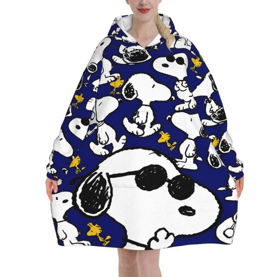 Discover Snoopys dogs Woodstock Oversized Blanket Hoodie Sweatshirt Long Fleece Hooded Wearable Blanket with Large Pocket for Women Men