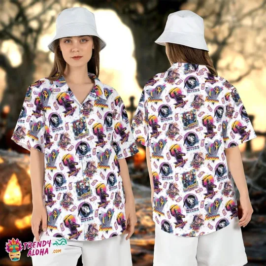 Discover Horror Movies Neon Halloween Characters Killer Aloha Shirt Tee